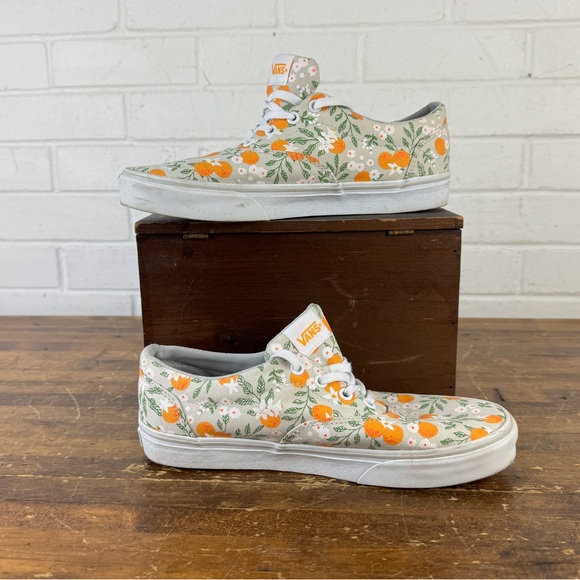 Vans Shoes - Vans White and Orange Floral Sneakers Women’s 9.5